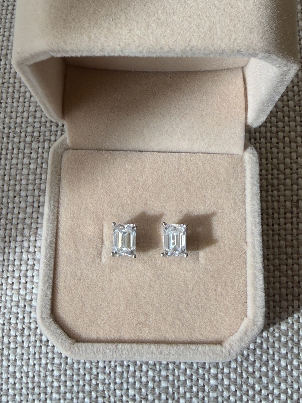 Emerald-Cut 2 ct Moissanite Clear Stone Stud Earrings - Sterling Silver